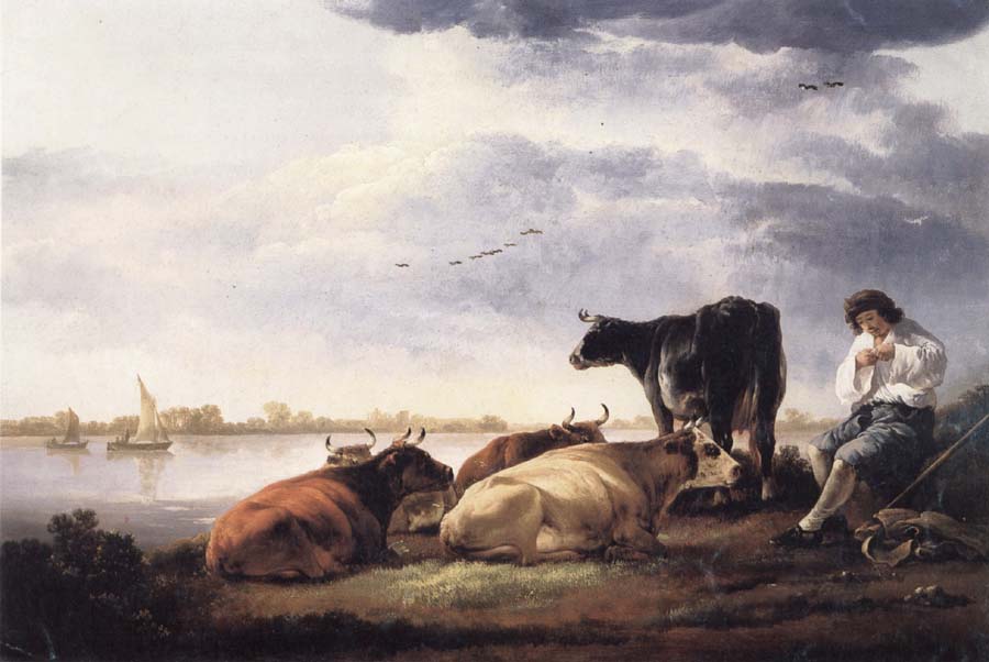 Cows and Herdsman by a River